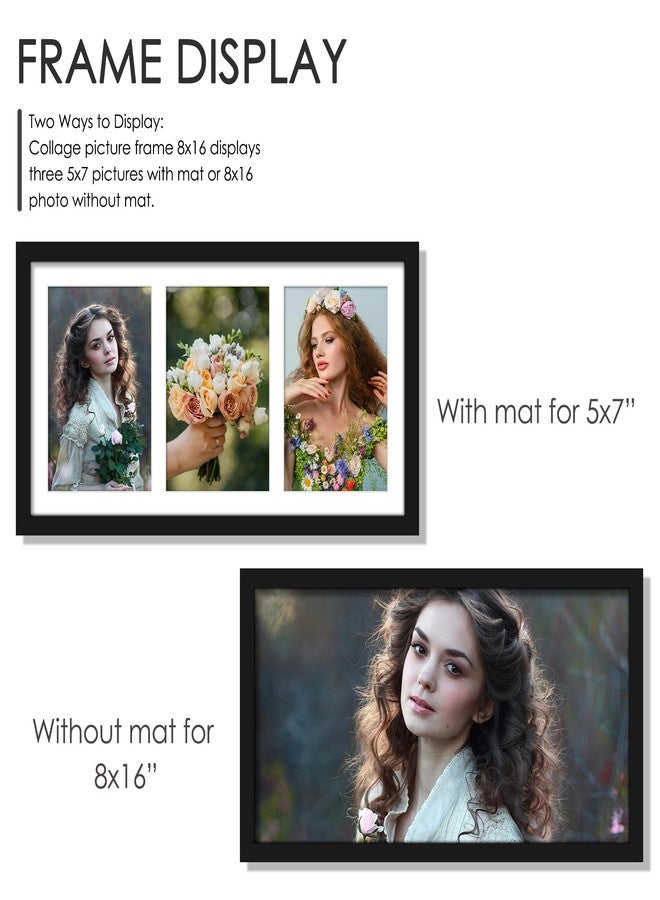 DUENPY 8x16 Collage Picture Frame, 5x7 Collage Picture Frame Displays Three 5x7 inch Photos, or 8x16 (Without Mat) for Available Horizontal Wall Mounting Display and Vertical, Black. - Image 4